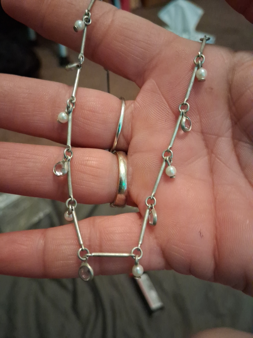Sterling Silver Pearl Drop Station Necklace - Delicate White Pearls